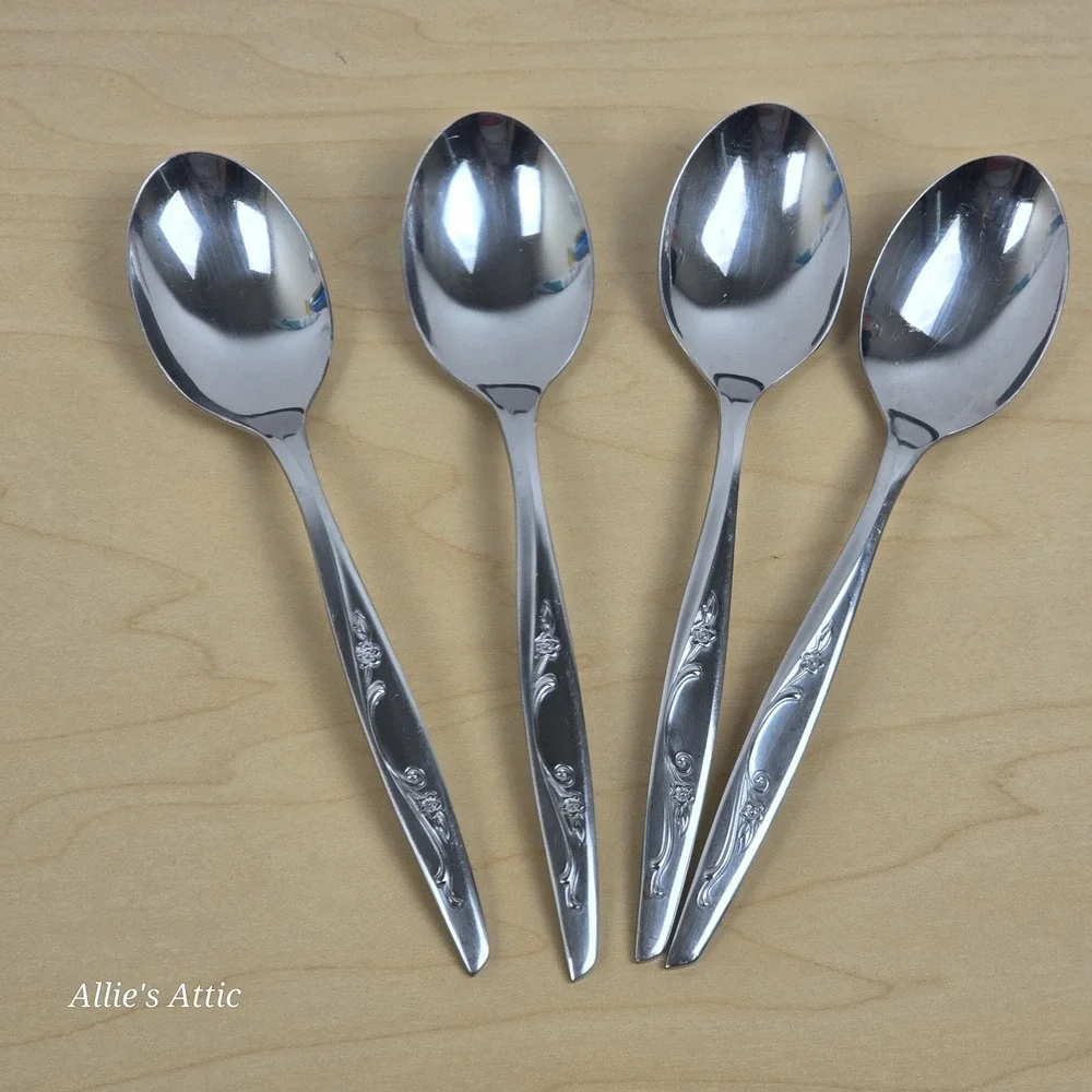 Vintage Tea Spoons Flatware Set Stainless Steel USA Floral International Co Lot